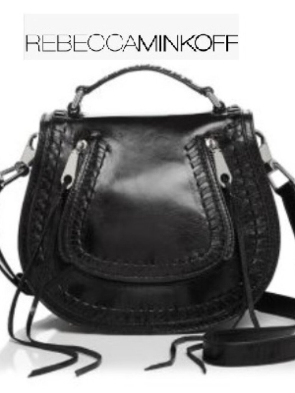 Mint $295 Rebecca Minkoff Black Leather Vanity Saddle Shoulder Bag Crossbody